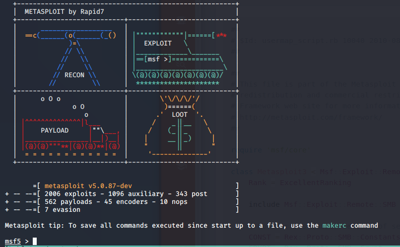 Metasploit console image