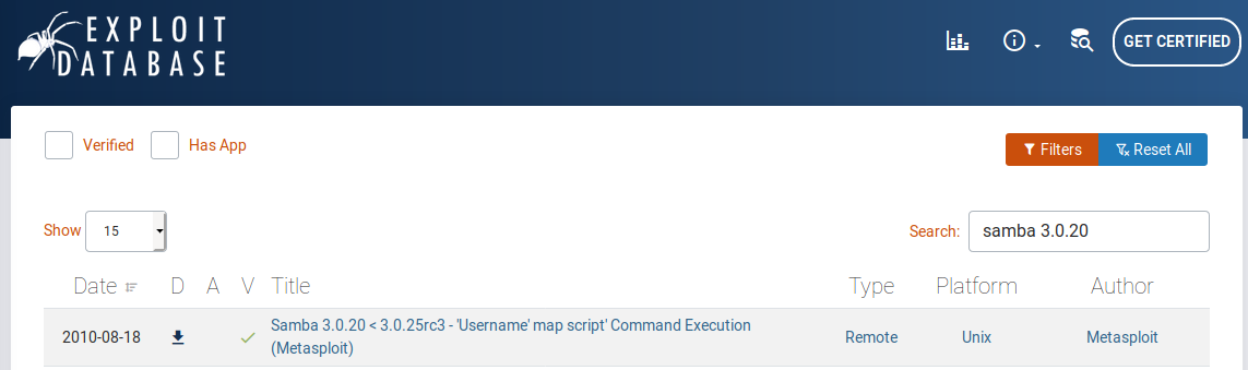 Search results on exploit-db.com